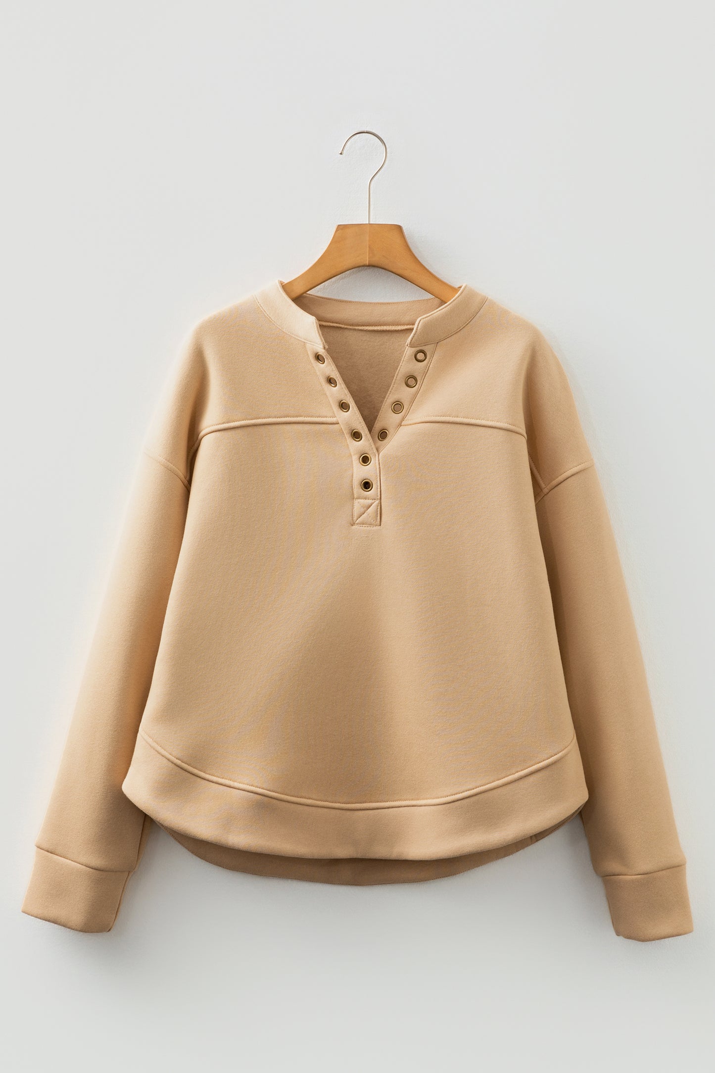 Light French Beige Grommet Detail V Neck Sweatshirt